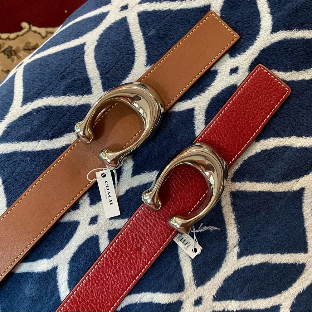 Coach Tan Leather Belt with Silver Buckle - Picture 1 of 4